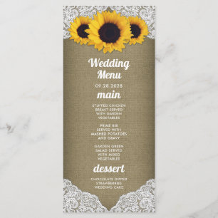 Sunflower Burlap and Lace Wedding Menu Cards