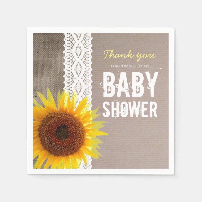 Sunflower Burlap & Crochet Lace Baby Shower Napkin (Front)