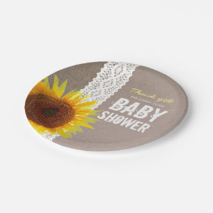 Sunflower Burlap & Crochet Lace Baby Shower Paper Plate