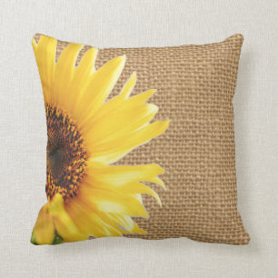 Sunflower Burlap Design Pillow