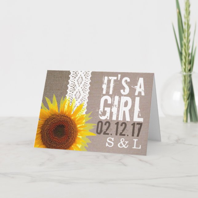 Sunflower Burlap & Lace Baby Announcement (Front)
