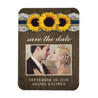 Sunflower Burlap Lace Photo Save the Date Magnets