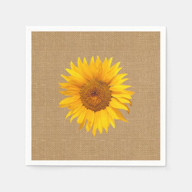 Sunflower Burlap Rustic Wedding Napkin (Front)