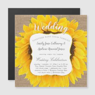 Sunflower Burlap Typography Wedding Invitation