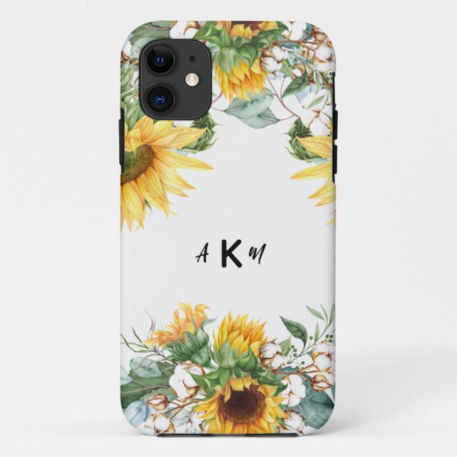 Sunflower Burst Combination Font Monogram  Case-Mate iPhone Case (Back)