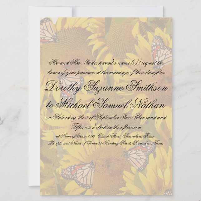 Sunflower Butterflies Floral Wedding Invitation (Front)