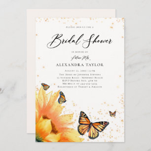Sunflower Butterflies Gold Rustic Bridal Shower Invitation