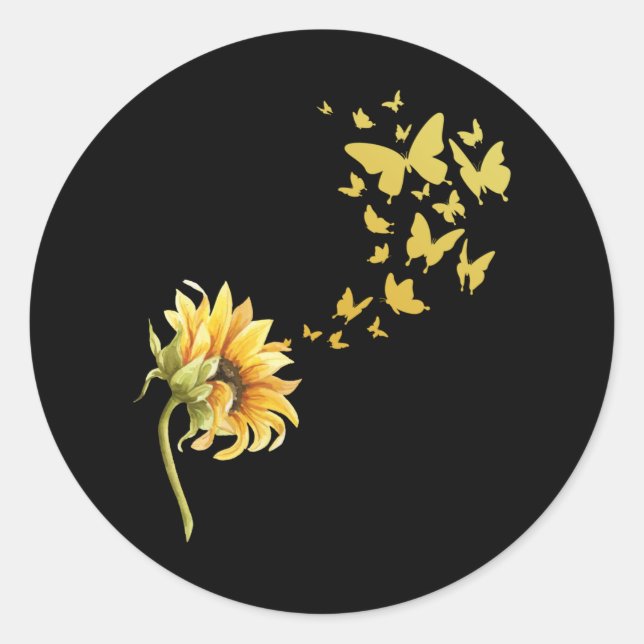 Sunflower Butterflies Positivity Butterfly Classic Round Sticker (Front)