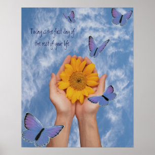 Sunflower Butterflies Poster