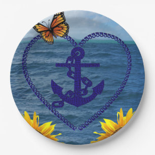 Sunflower Butterfly Anchor Paper Plates