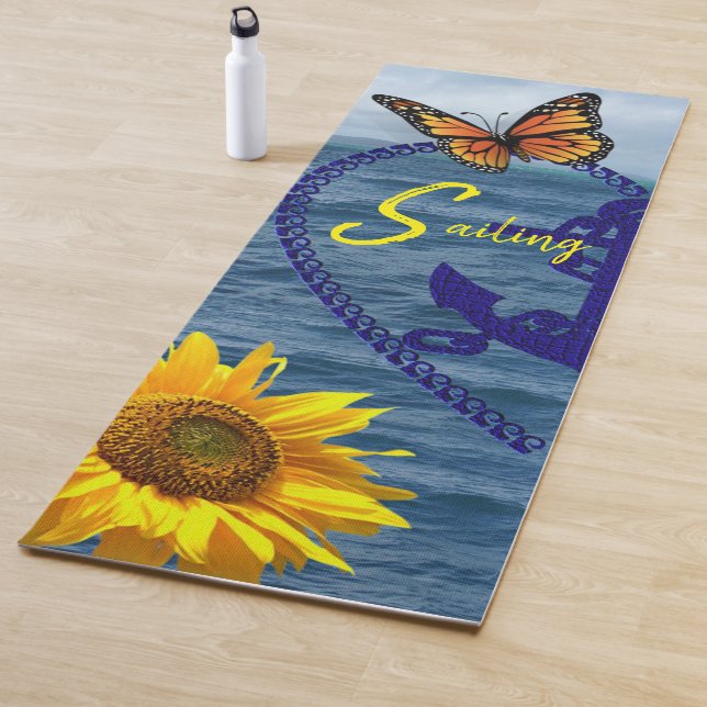 Sunflower Butterfly Anchor Sailing Yoga Mat (In Situ)
