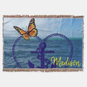 Sunflower Butterfly Anchor Throw Blanket