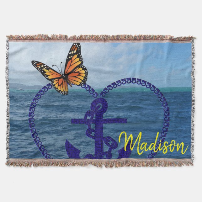 Sunflower Butterfly Anchor Throw Blanket (Front)