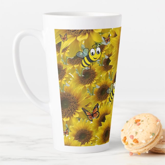 Sunflower Butterfly Bumblebee Latte Mug (In Situ)
