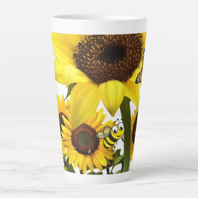 Sunflower Butterfly Bumblebee Latte Mug (Front)