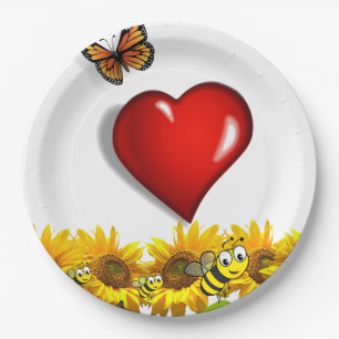 Sunflower Butterfly Bumblebee Paper Plates