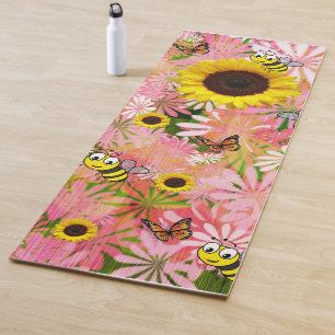 Sunflower Butterfly Bumblebee Yoga Mat
