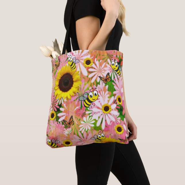 Sunflower Butterfly BumblebeeTote Tote Bag (Close Up)