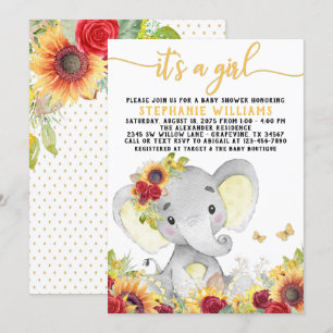 Sunflower Butterfly Elephant Baby Shower Invitation