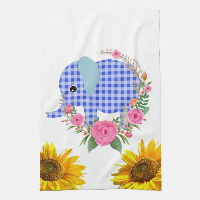 Sunflower Butterfly Elephant Floral Kitchen Towel (Vertical)