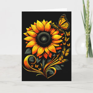 Sunflower Butterfly Floral Nature Art Card