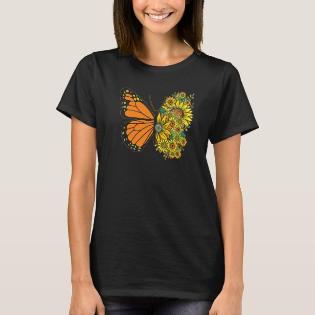 Sunflower Butterfly Floral Women Girls Butterflies T-Shirt (Front)
