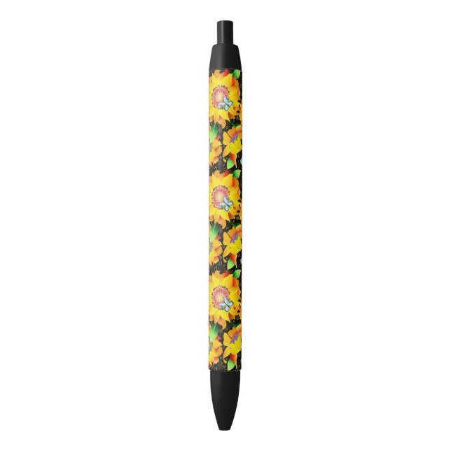 Sunflower Butterfly Garden Black Ink Pen (Front Vertical)