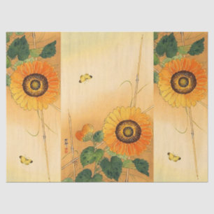 SUNFLOWER ,BUTTERFLY,GREEN LEAVES Japanese Floral Tissue Paper