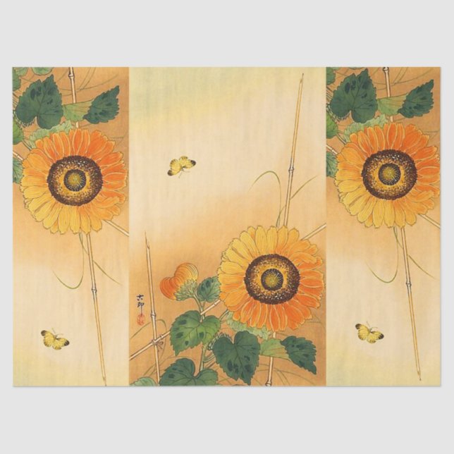SUNFLOWER ,BUTTERFLY,GREEN LEAVES Japanese Floral Tissue Paper (Front)