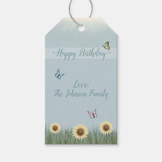 Sunflower Butterfly Happy Birthday Gift Tags