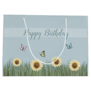 Sunflower Butterfly Happy Birthday Large Gift Bag