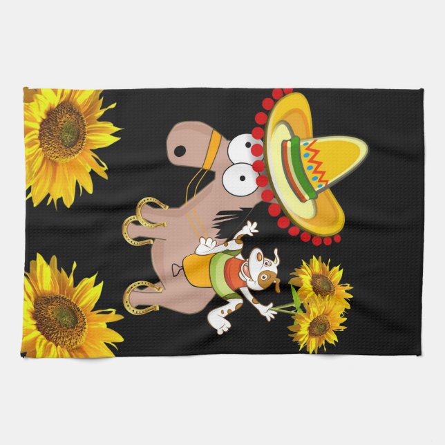 Sunflower Butterfly Horse  Kitchen Towel (Horizontal)