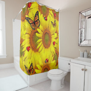 Sunflower Butterfly Lady Bug Shower Curtain