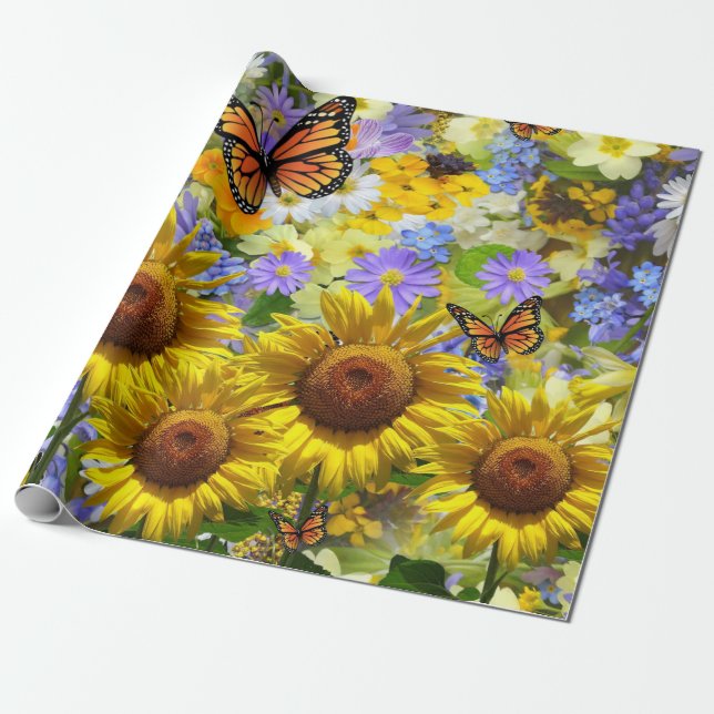 Sunflower Butterfly Matte Wrapping Paper (Unrolled)