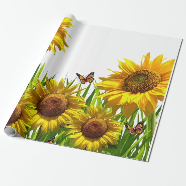 Sunflower Butterfly Matte Wrapping Paper (Unrolled)