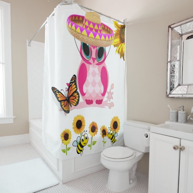 Sunflower Butterfly Owl Bumblebee Shower Curtain (In Situ)