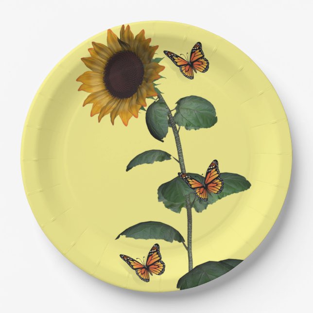 Sunflower Butterfly Paper Plates (Front)