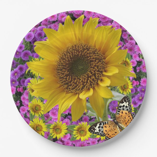 Sunflower Butterfly Paper Plates (Front)