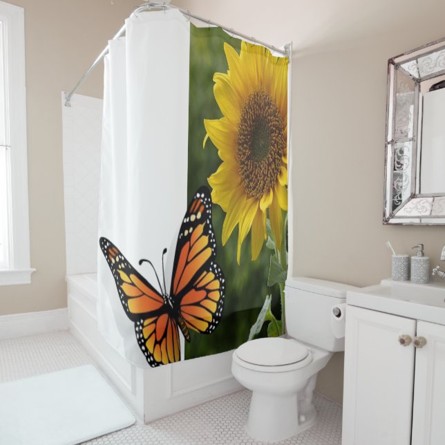 Sunflower Butterfly Shower Curtain (In Situ)