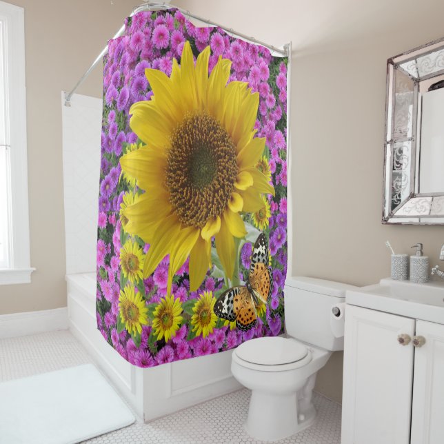 Sunflower Butterfly Shower Curtain (In Situ)