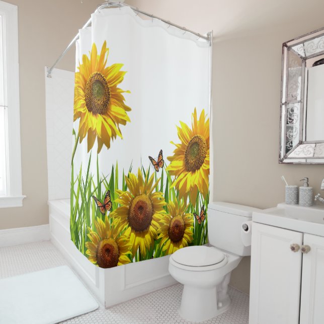 Sunflower Butterfly Shower Curtain (In Situ)
