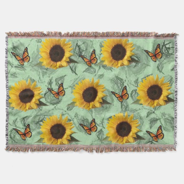 Sunflower Butterfly Throw Blanket (Front)