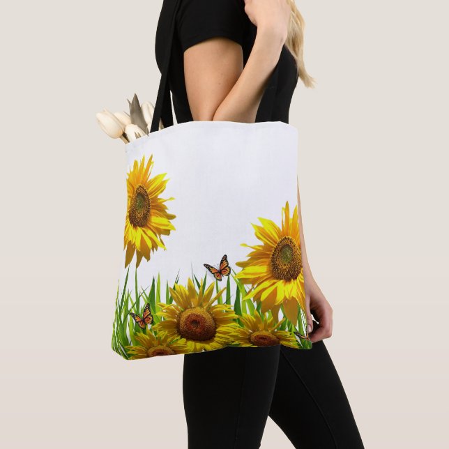 Sunflower Butterfly Tote Bag (Close Up)