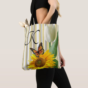 Sunflower Butterfly Tulip Tote Bag