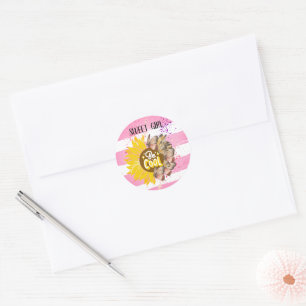 Sunflower & Butterfly Vibrant Pink Art Classic Round Sticker