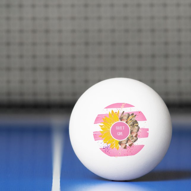 Sunflower & Butterfly Vibrant Pink Art Ping Pong Ball (Net)