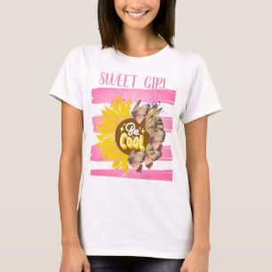 Sunflower & Butterfly Vibrant Pink Art T-Shirt