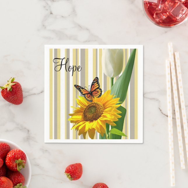 Sunflower Butterfly White Tulip Paper Napkins (Insitu)