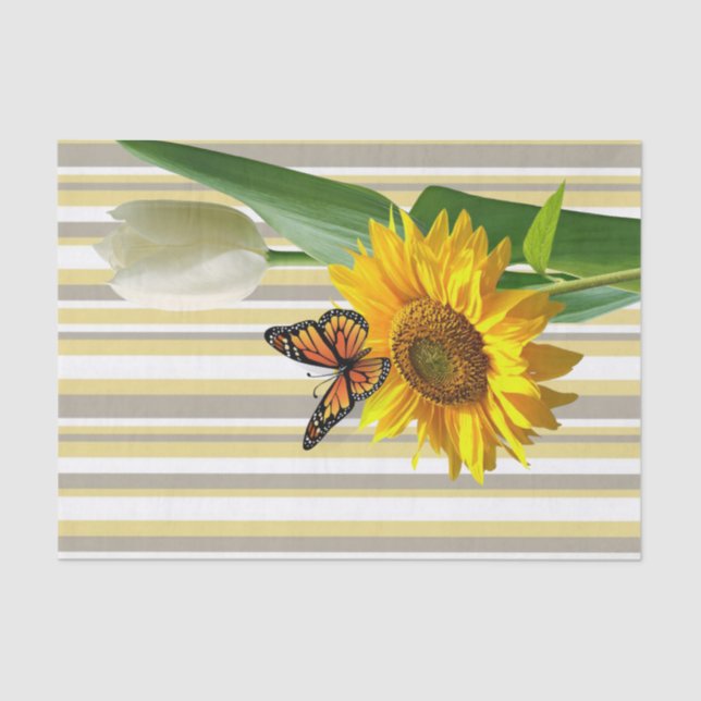 Sunflower Butterfly White Tulip Tissue Paper (Front)