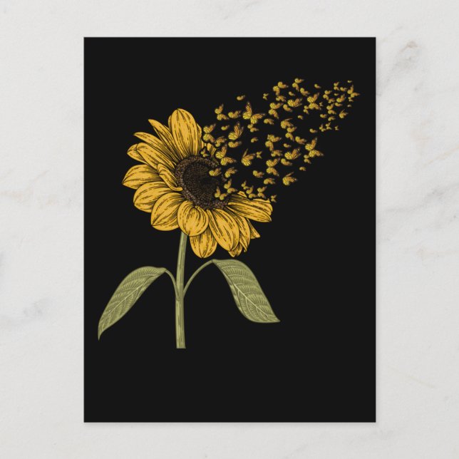 Sunflower Butterfly Women Girls Floral Butterflies Postcard (Front)